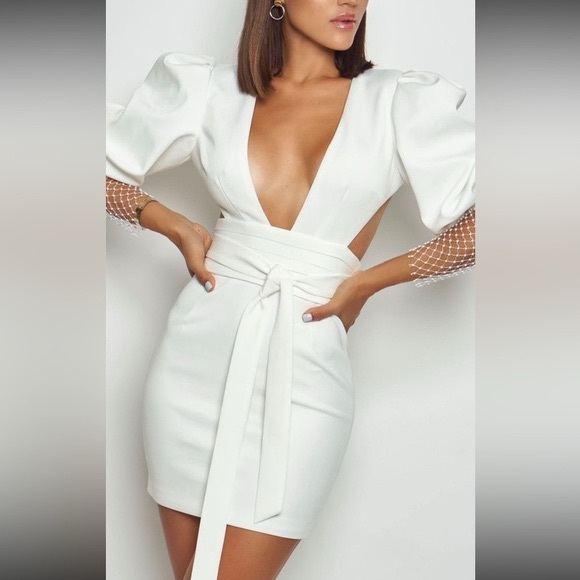 Posh Mia Dresses & Skirts - Elegant White Puff Sleeve Mini Dress